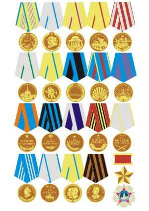 Collection of Soviet Military Medal Ribbons and Medallions Vector Free Vector