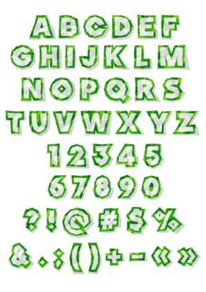 Geometric Style Green and White Alphabet, Numbers, and Symbols Vector Set Free Vector
