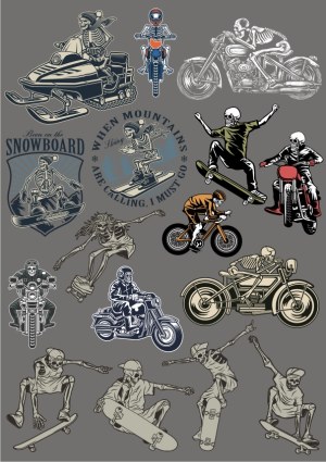 Skeleton Riders and Skaters Collection Vector Free Vector