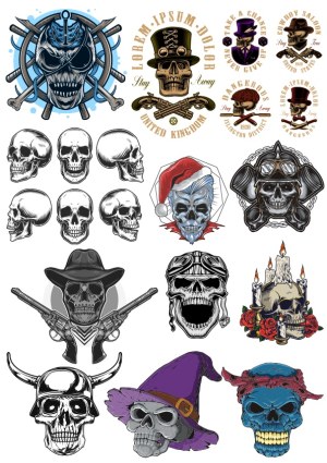 Collection of Detailed Skull Themed Vector Illustrations Free Vector