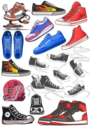 Colorful Collection of Sneakers and Athletic Shoes Vectors Free Vector