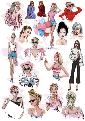 Stylish Female Fashion Illustrations and Accessories Vector Set Free Vector