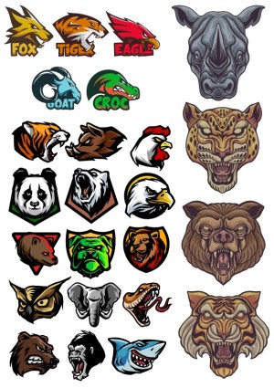 Colorful Aggressive Animal Mascot Vector Heads Free Vector