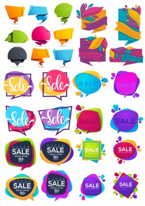 Colorful Sale and Discount Speech Bubble Vector Set Free Vector