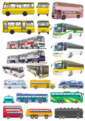 Vector Collection of Various Passenger and Service Buses and Vans Free Vector