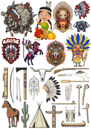 Set of Native American and Western-themed Vector Illustrations Free Vector