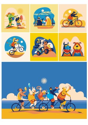 Fun Animal Characters Enjoying Summer Activities Vector Set Free Vector