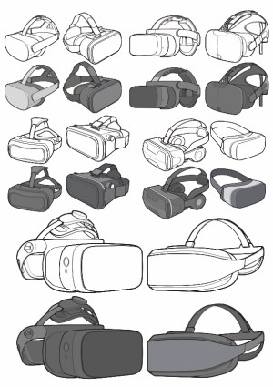 Collection of Virtual Reality Headset Outline and Solid Vector Illustrations Free Vector
