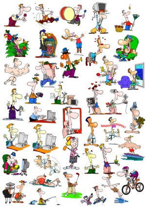 Collection of Humorous Cartoon Characters in Various Activities Free Vector