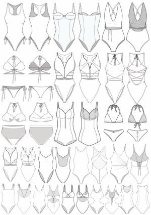 Collection of Women's Swimsuit and Bikini Vector Outlines Free Vector