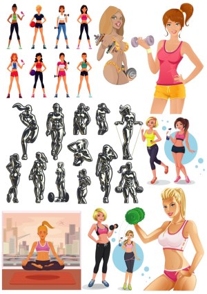 Vector Illustrations of Women Exercising and Fitness Poses Free Vector