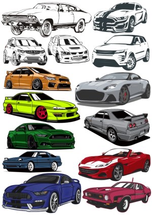 Collection of Detailed Sport and Classic Car Vector Illustrations Free Vector