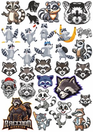 Raccoon Cartoon and Mascot Vector Collection Free Vector
