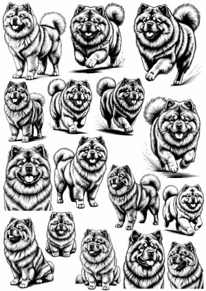 Detailed Black and White Chow Chow Dog Vector Illustrations Free Vector