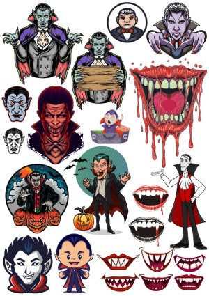 Set of Colorful Dracula and Vampire Illustrations with Halloween Themes Free Vector