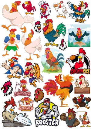 Collection of Cartoon Rooster and Chicken Characters and Logos Free Vector