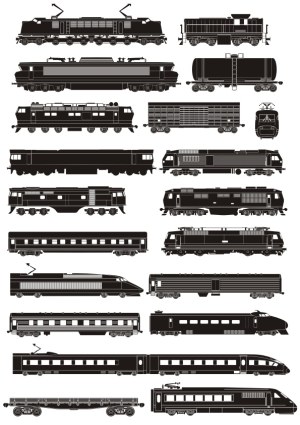Silhouette Vector Set of Various Train Types and Railcars Free Vector