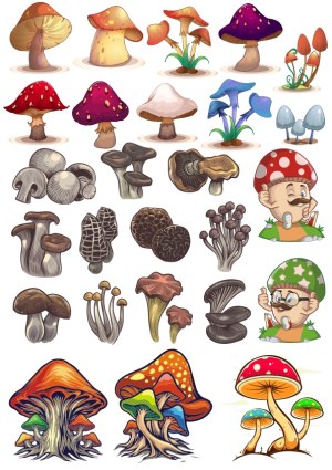 Assorted Colorful Cartoon Mushrooms and Fun Mushroom Characters Vector Collection Free Vector