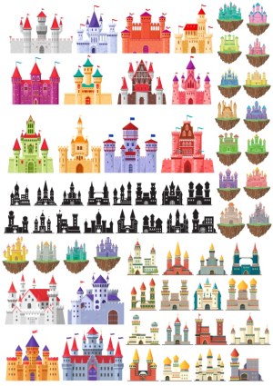 Collection of Colorful and Silhouette Castle Vector Illustrations Free Vector