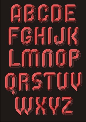 Retro Style Red Outline Alphabet Vector Free Vector