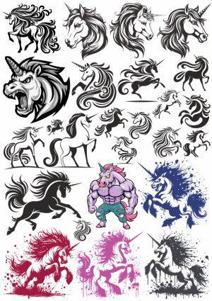 Collection of Black and Colorful Unicorn Vector Designs Free Vector