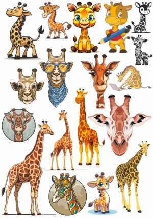 Collection of Various Giraffe Vector Illustrations and Cartoons Free Vector