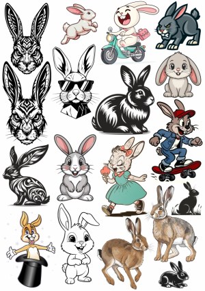 Collection of Various Cartoon and Stylized Bunny Illustrations Free Vector