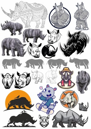 Rhino and Rhinoceros Vector Illustration Collection Free Vector