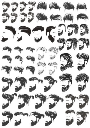 Set of Male Hair and Beard Styles Vector Collection Free Vector