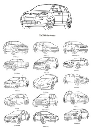 Line Art Collection of Toyota Car Models Free Vector