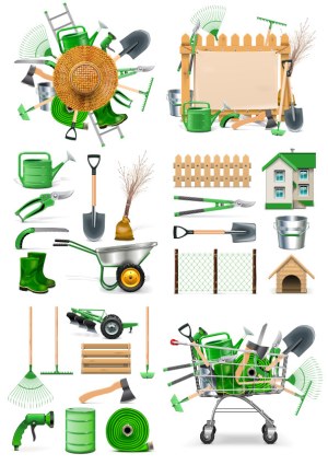 Set of Gardening Tools and Accessories Vector Collection Free Vector