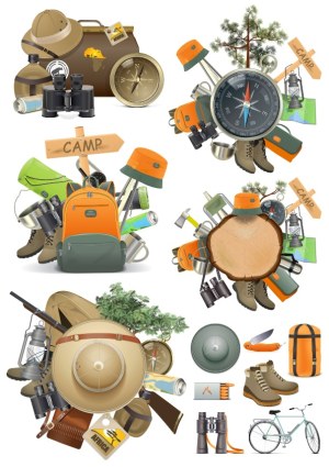 Camping and Outdoor Adventure Gear Vector Set Free Vector