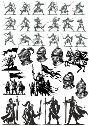 Medieval Knights Armor and Warrior Silhouettes Vector Set Free Vector