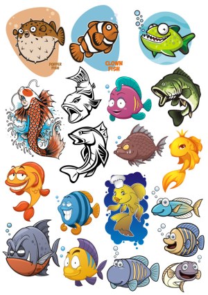 Collection of Cartoon and Stylized Fish Vector Illustrations Free Vector
