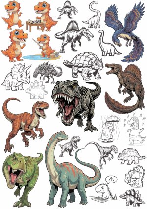Diverse Dinosaur Vector Collection with Cartoon and Realistic Styles Free Vector
