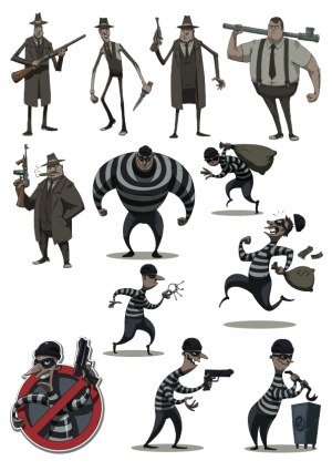 Cartoon Thief and Gangster Characters Vector Set Free Vector