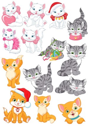 Cute Cartoon Cats in Various Poses and Costumes Free Vector