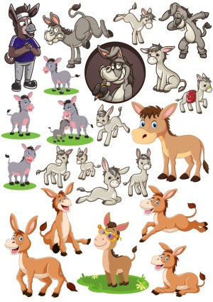Cartoon Donkey Character Clipart Collection Free Vector