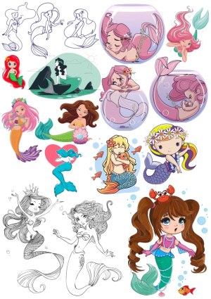 Colorful and Outline Mermaid Vector Collection Free Vector