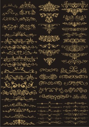 Elegant Gold Decorative Flourishes and Border Designs Free Vector