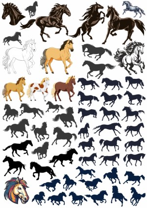 Collection of Horse Vector Illustrations and Silhouettes Free Vector
