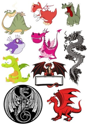 Collection of Cartoon and Stylized Dragon Vectors Free Vector