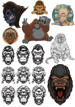 Collection of Cartoon and Stylized Gorilla and Monkey Illustrations Free Vector