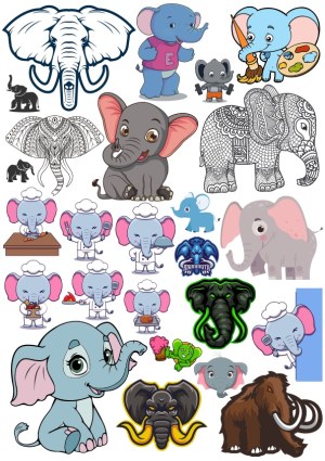 Collection of Cartoon Elephant and Mammoth Illustrations Free Vector