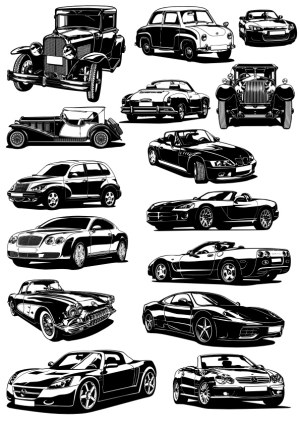 Collection of Classic and Modern Car Vector Silhouettes Free Vector