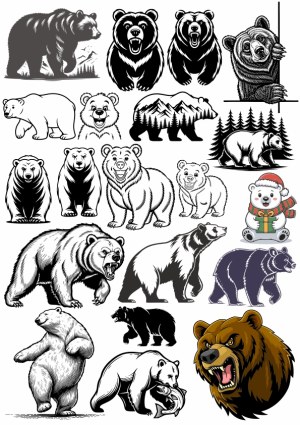 Collection of Bear Vector Illustrations and Silhouettes Free Vector