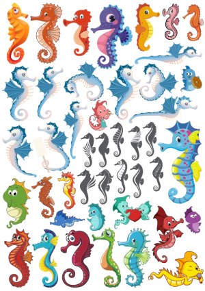 Colorful Cartoon Seahorse Collection Vector Free Vector