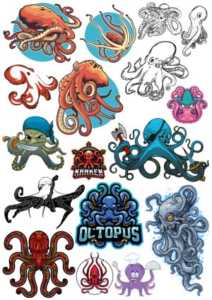 Collection of Octopus and Kraken Vector Illustrations and Mascots Free Vector