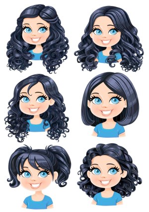 Cute Cartoon Girl Faces with Various Hairstyles Free Vector