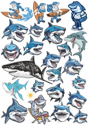 Cartoon Shark Mascots and Surfer Sharks Collection Free Vector